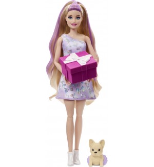 Игрален комплект Barbie Party Unboxed - Барби, с руса коса и 10 изненади