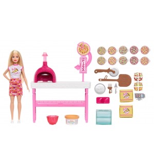 Игрален комплект Barbie - Пицария, с кукла и 25 аксесоара