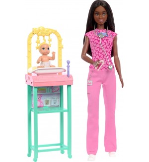 Игрален комплект Barbie You Can Be Anything -  Педиатър, с тъмнокафява коса