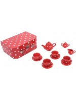 Игрален комплект Bigjigs - Порцеланов сервиз за чай, в куфарче, червен