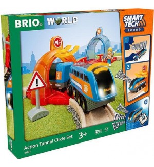 Игрален комплект Brio - Влакче с тунел, Smart Tech Sound Action