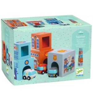 Игрален комплект Djeco - Кубчета и колички