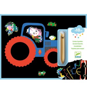 Игрален комплект Djeco - Скреч карти превозни средства