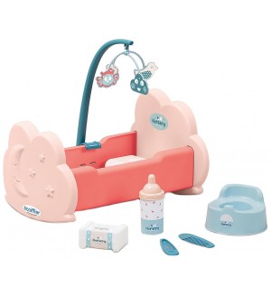 Игрален комплект Ecoiffier - Бебешко легло с аксесоари, 6 части