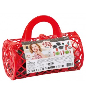 Игрален комплект Ecoiffier - Съдове за готвене с чанта, 22 части