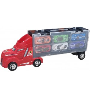 Игрален комплект Felyx Toys - Автовоз с 6 колички и килимче за игра