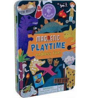 Игрален комплект Floss and Rock - Метална кутия с магнити, динозаври