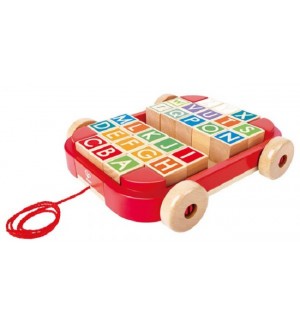 Игрален комплект Hape - Дърпаща количка с блокчета