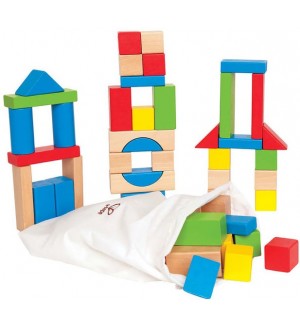 Игрален комплект Hape - Дървени кубчета, 50 броя