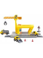 Игрален комплект Hape International - Железопътна товарна рампа, 14 части