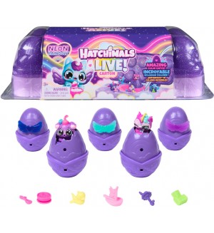 Игрален комплект Hatchimals Alive - Neon Rainbow, с 5 фигурки