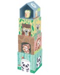 Игрален комплект Hi Pando - Картонени кубчета с дървени животинчета