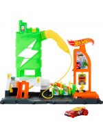Игрален комплект Hot Wheels City - Бензиностанция със зарядни станции и количка