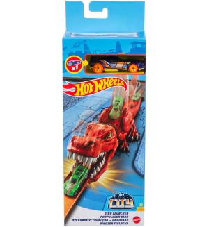 Игрален комплект Hot Wheels City - Изстрелвачка с количка, Динозавър