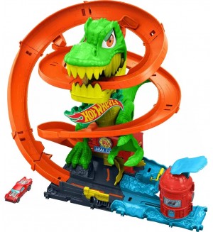 Игрален комплект Hot Wheels City - T-Rex vs Fire Station, 1:64