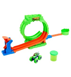 Игрален комплект Hot Wheels Monster Trucks - Mutant Chaos, Loop Challenge, с количка и слайм Игрален комплект Hot Wheels Monster Trucks - Mutant Chaos, Loop Challenge, с количка и слайм