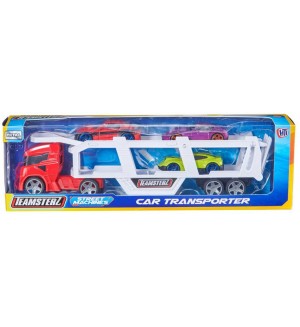Игрален комплект HTI Teamsterz - Автовоз с колички, червен