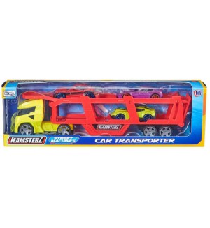 Игрален комплект HTI Teamsterz - Автовоз с колички, жълт
