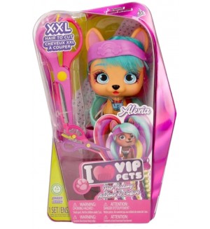Игрален комплект IMC Toys Vip Pets - Модно кученце с дълга коса за прически с аксесоари, Алексиа
