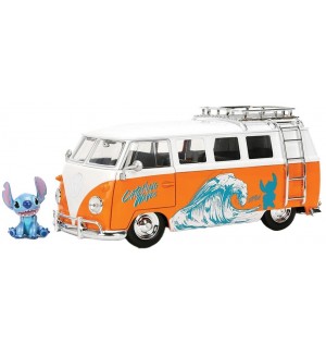 Игрален комплект Jada Toys - Бус Stitch 1961 VW Beetle, 1:24, с фигурка