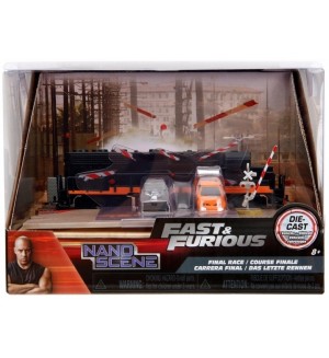Игрален комплект Jada Toys - Fast & Furious нано сцена, с влак 