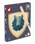 Игрален комплект Janod - Дървени меч и щит, вълк