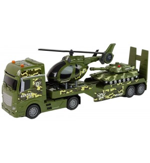 Игрален комплект Jin Jia Toys - Автовоз, хеликоптер и танк със звук и светлина