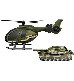 Игрален комплект Jin Jia Toys  - Военен хеликоптер с танк, със звукови ефекти