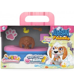 Игрален комплект Kidz World Washy Friends - Кално кученце за къпане с вана, Beagle
