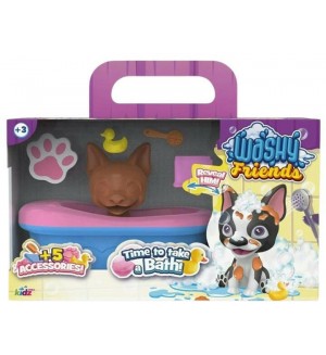 Игрален комплект Kidz World Washy Friends - Кално кученце за къпане с вана, Boston Terrier
