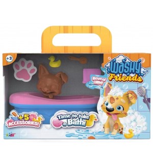 Игрален комплект Kidz World Washy Friends - Кално кученце за къпане с вана, Corgi