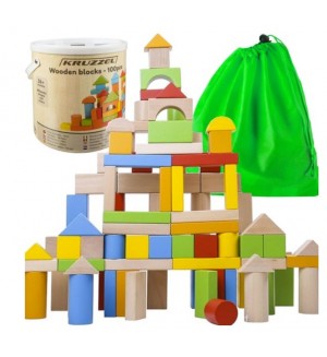 Игрален комплект Kruzzel - Дървени блокчета, 100 броя