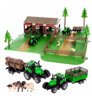 Игрален комплект Kruzzel - Ферма с животни и 2 селскостопански коли
