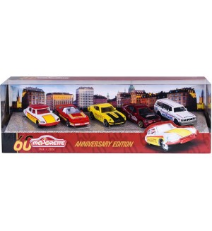 Игрален комплект Majorette - Колички, 5 броя, Anniversary Edition