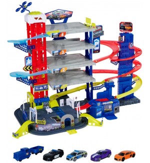 Игрален комплект Majorette - Super Chase Center, с 5 превозни средства