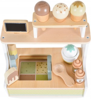 Игрален комплект Moni Toys - Дървен щанд за сладолед, 26 части