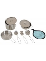 Игрален комплект Moni Toys - Метални съдове и прибори за игра, 9 части