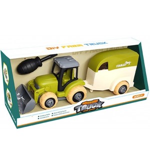 Игрален комплект Ocie - Farm Truck, Сглобяем трактор с ремарке и кон