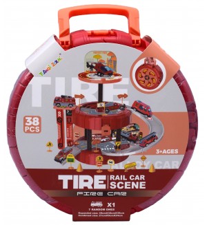 Игрален комплект паркинг B-MAX - Пожарна, 38 части, асортимент