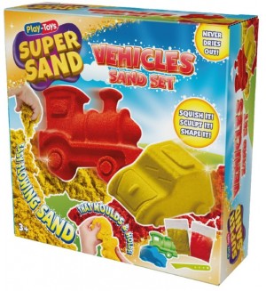 Игрален комплект Play-Toys - Кинетичен пясък, Превозни средства