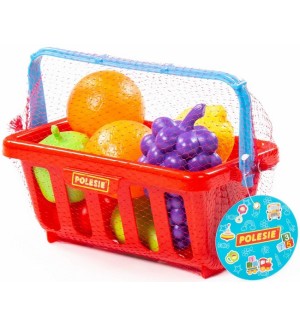 Игрален комплект Polesie - Пазарска кошница с плодове, 8 броя