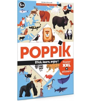Игрален комплект Poppik - Животните по света, плакат със стикери