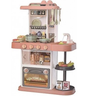 Игрален комплект Raya Toys - Детска кухня с вода и пара, розова