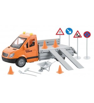 Игрален комплект Raya Toys - Камион City Maintenance, С пътни знаци, звуци и светлини