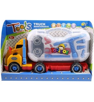 Игрален комплект Raya Toys - Камион-куфар с инструменти, оранжев Игрален комплект Raya Toys - Камион-куфар с инструменти, оранжев