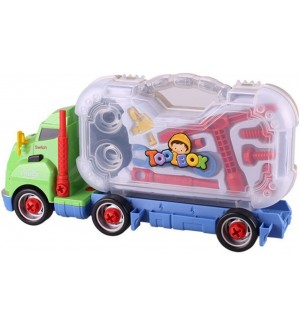 Игрален комплект Raya Toys - Камион-куфар с инструменти, зелен