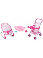 Игрален комплект Raya Toys - Количка, вана, чанта и шезлонг за кукла