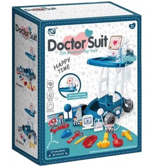 Игрален комплект Raya Toys - Лекарски кабинет с количка, 17 части