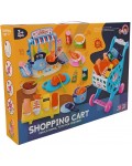 Игрален комплект Raya Toys - Пазарска количка с кухня, 64 части, синя