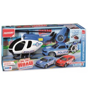Игрален комплект RS Toys - Хеликоптер и полицейска кола, със звуци и светлини